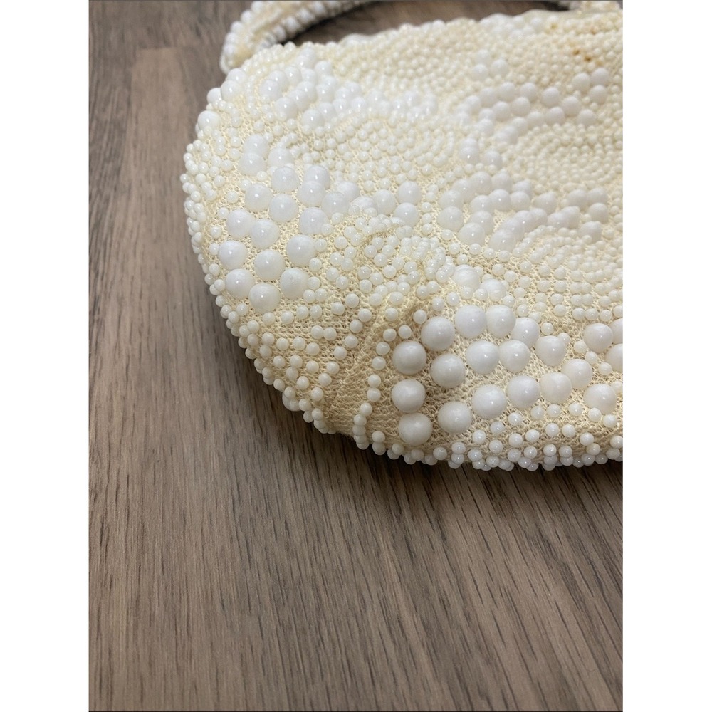 Vintage 1960s Ivory Beaded Bridal Evening Purse Likely Lucite Hong Kong - Picture 7 of 16